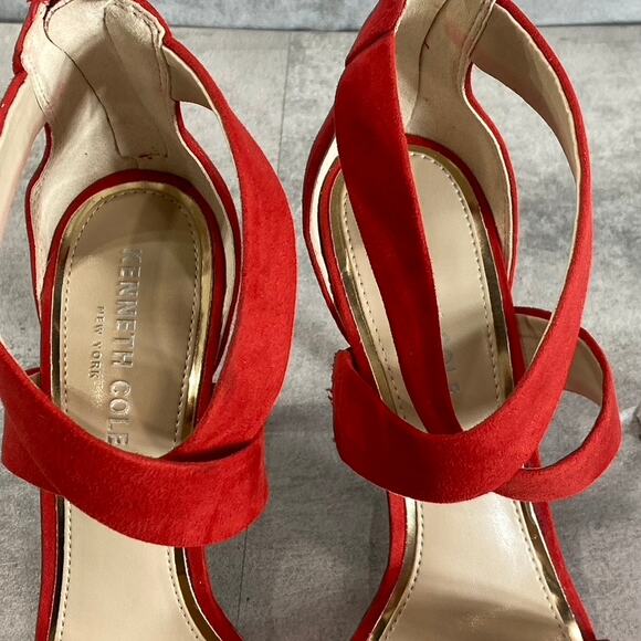 KENNETH COLE NEWYORK Women's Red Brooke Cross Heeled Round-Toe Dress Sandals - Picture 9 of 9